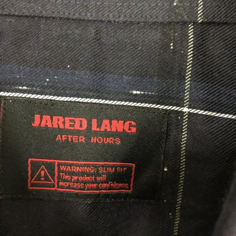 Jared Lang After Hours Dress Shirt Navy Windowpane Check Button Down Size L Mens